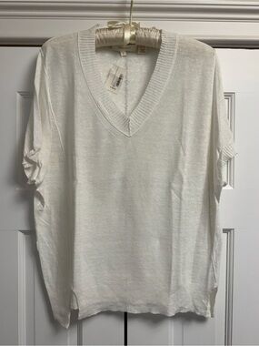 Inhabit White Linen V-Neck Sweater